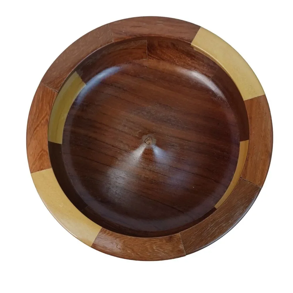 Wooden Box Hand Turned Marquetry Inlaid Various Woods Round Jewelry Storage